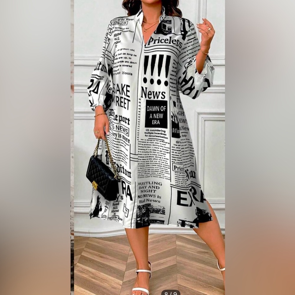 Newspaper Print Black and White Dress